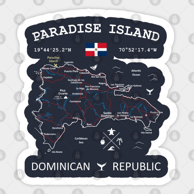 Paradise Island Dominican Republic Flag Travel Map Coordinates GPS Sticker by French Salsa